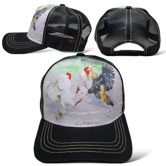 Rooster Fighting Adjustable Baseball Cap, ranch style - Picture 1 of 1